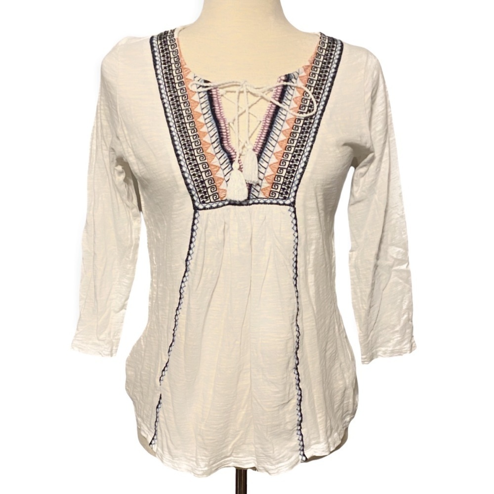 Lucky Brand Boho Peasant‎ Embroidered Top Size Small #7W63189